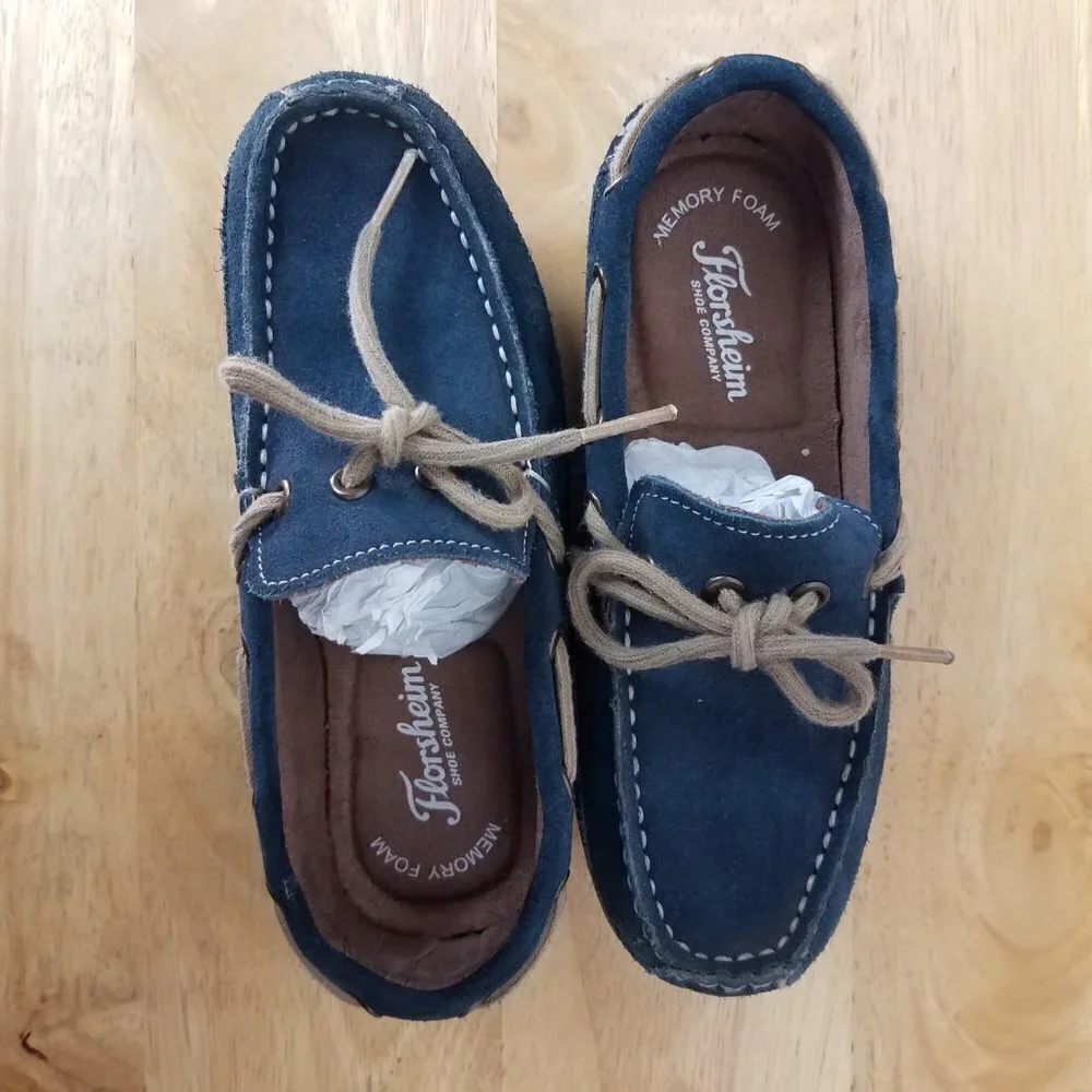 Florsheim Kids US 1.5 Jasper Tie Jr. Boat Shoe Suede Genuine Leather in Navy